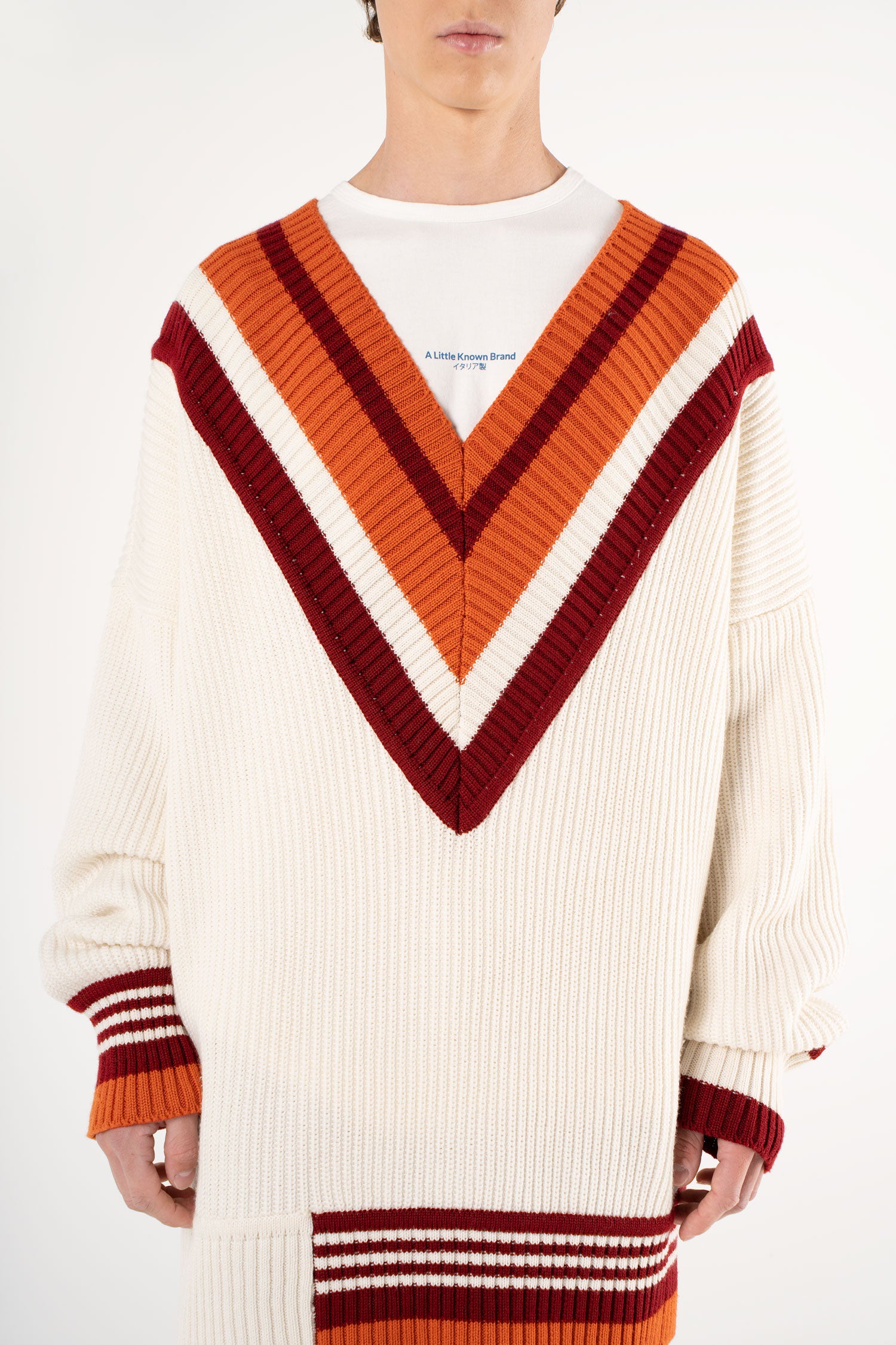 Oversized Knitwear V Neck - Cream/Red/Orange – A Little Known Brand
