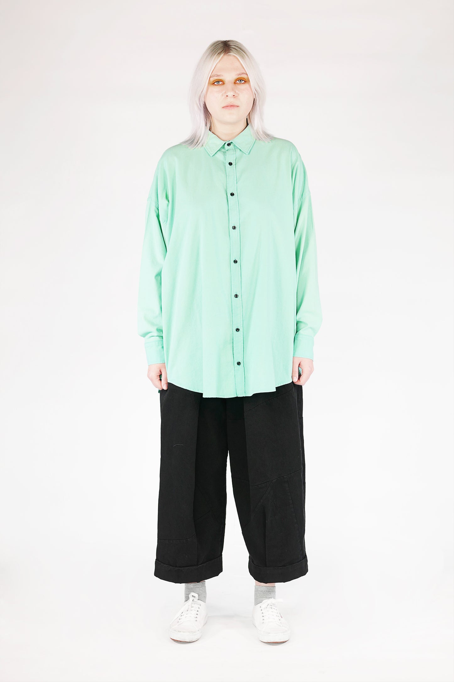 Oversized Washed Cotton Shirt – Jade Green