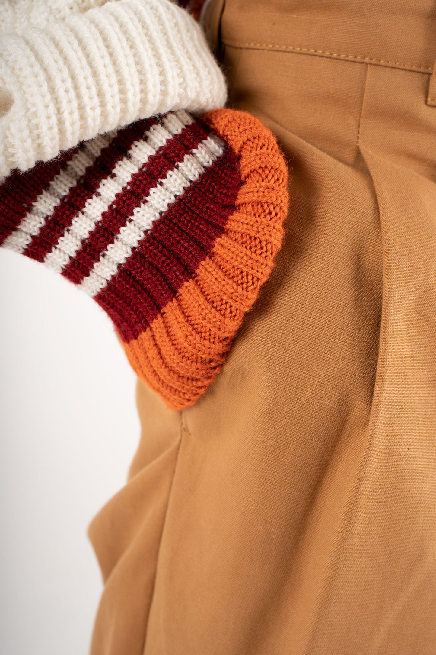 Oversized Knitwear V Neck - Cream/Red/Orange