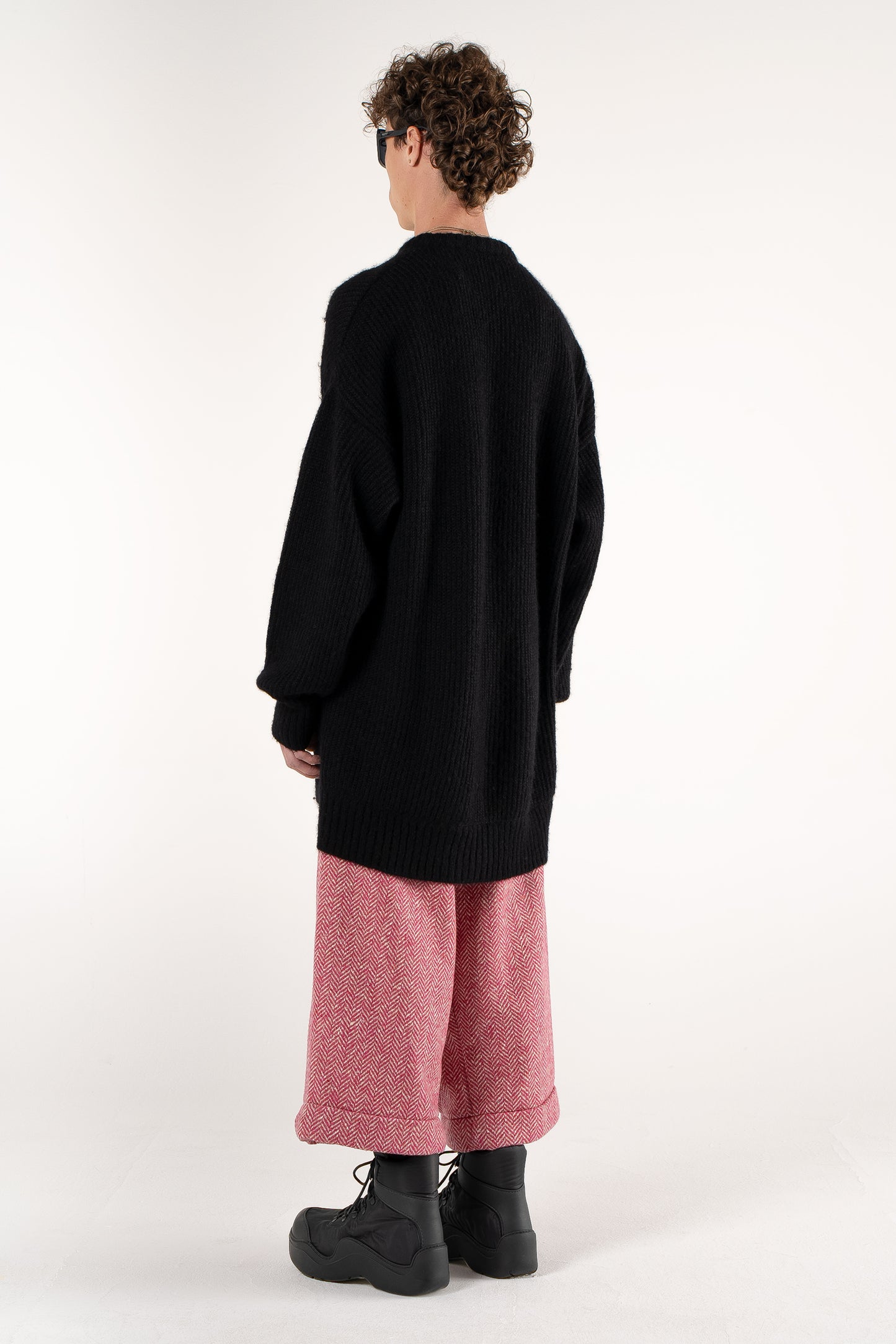 4Size Oversized Pants – Wool Herringbone Pink/White