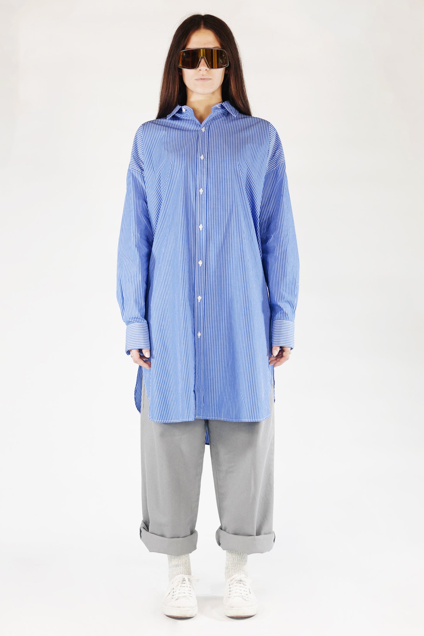 Long Oversized Shirt – Pinstripe Blue