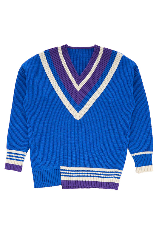 Oversized Knitwear V Neck - Blue/Cream/Violet